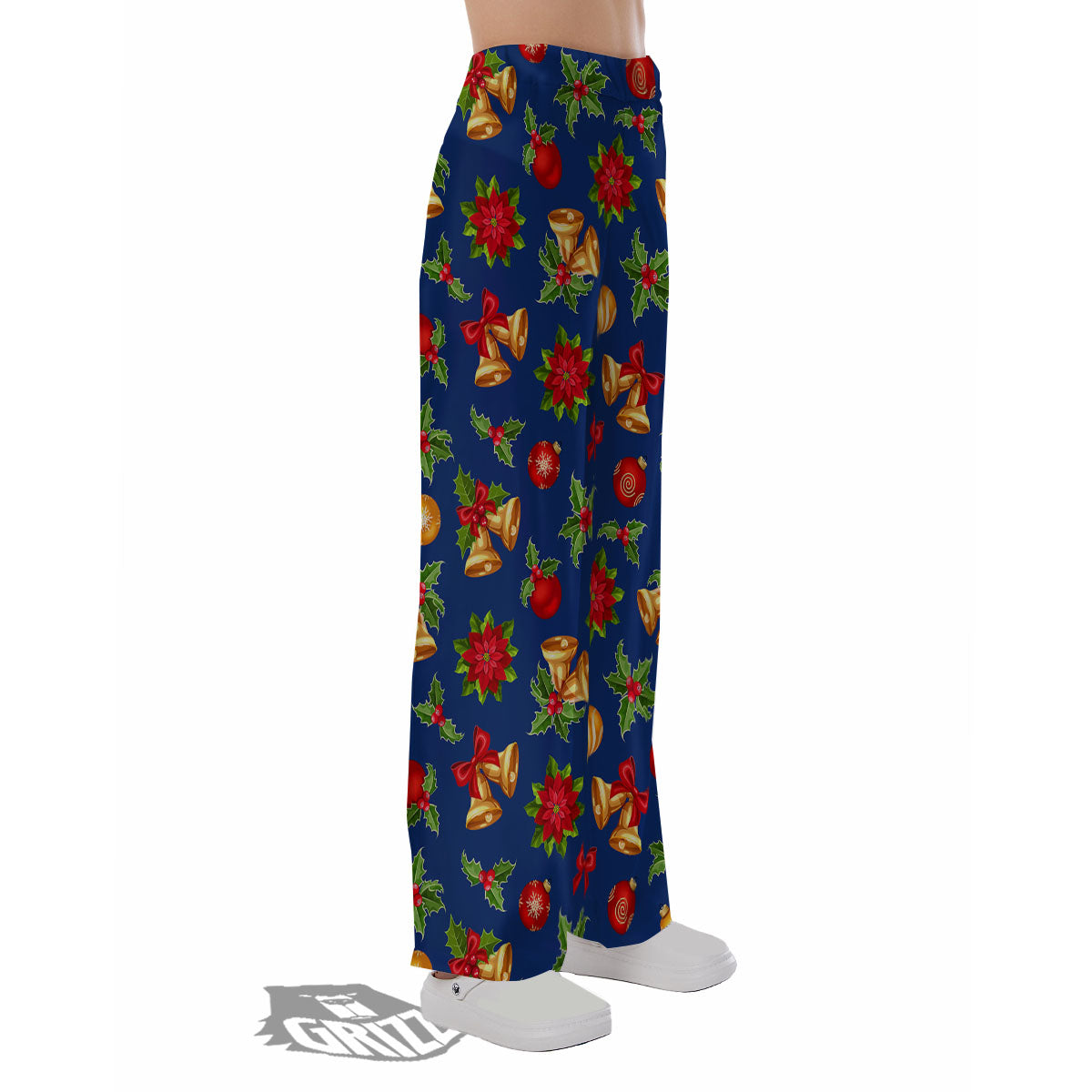 Poinsettia Merry Christmas Print Pattern Pajama Pants-grizzshop