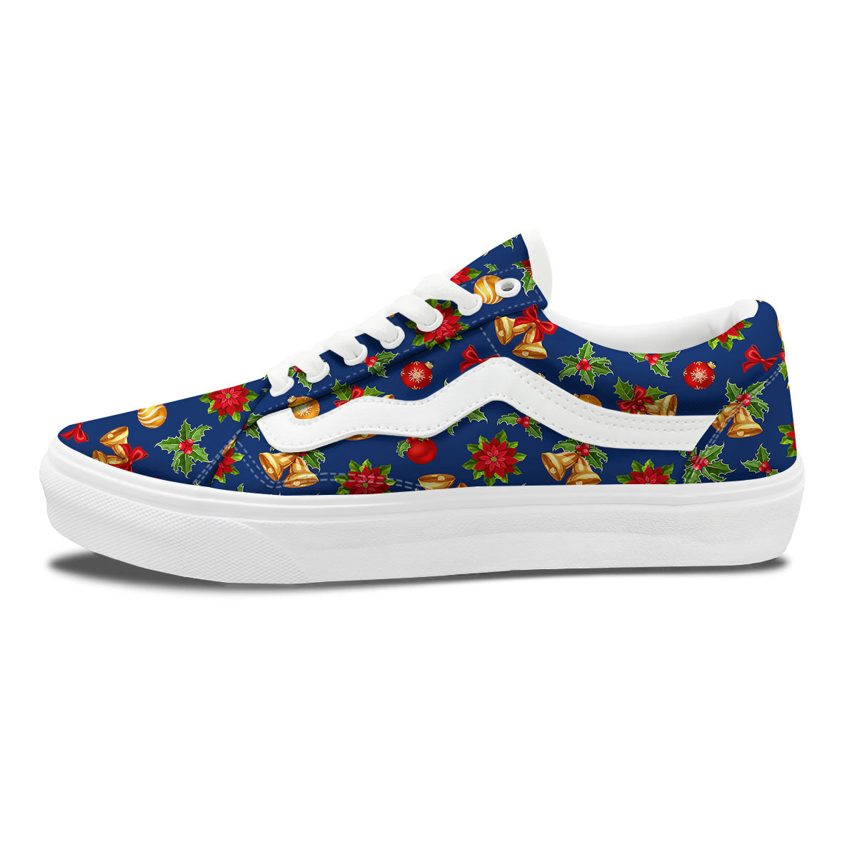 Poinsettia Merry Christmas Print Pattern Skate Shoes-grizzshop