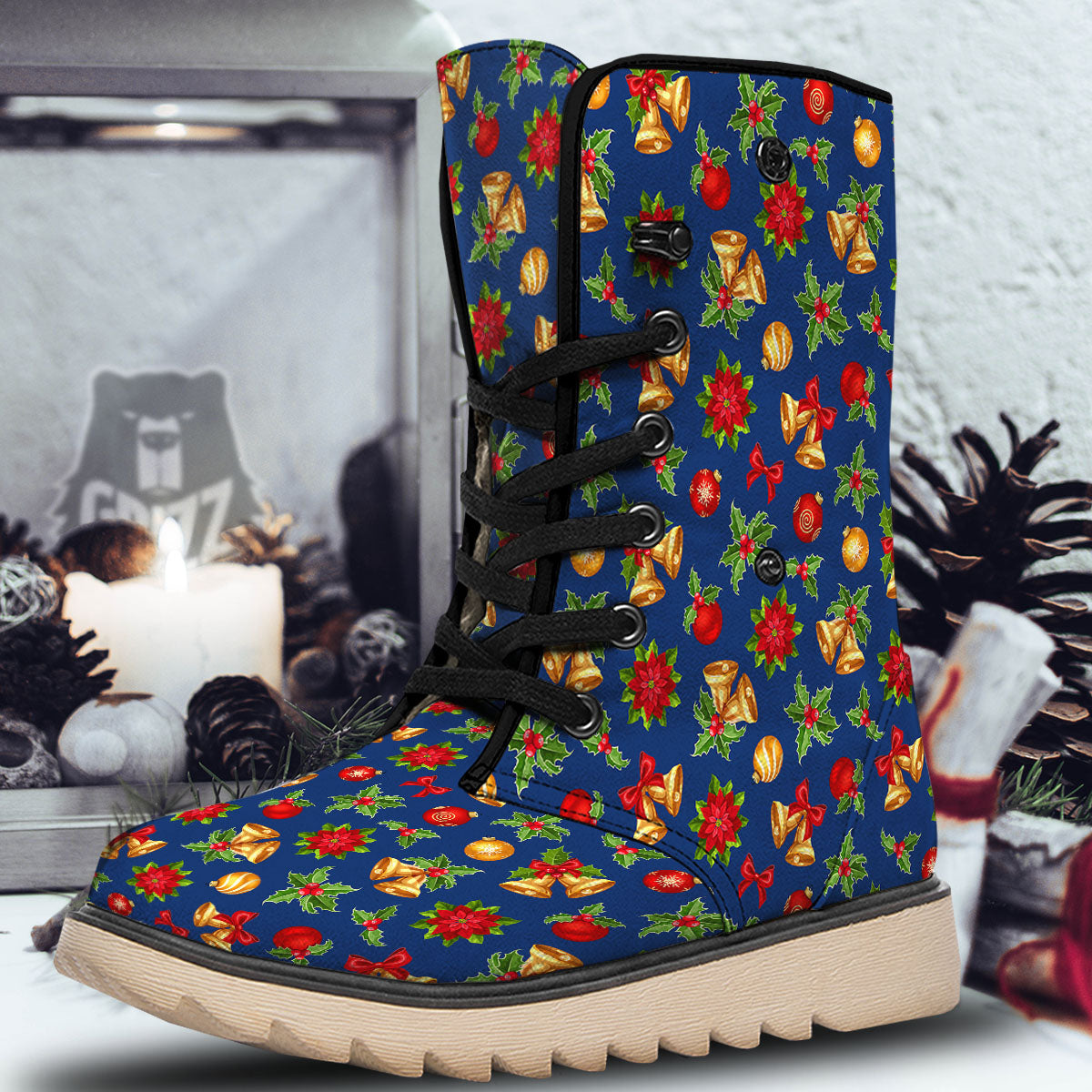 Poinsettia Merry Christmas Print Pattern Snow Boots-grizzshop