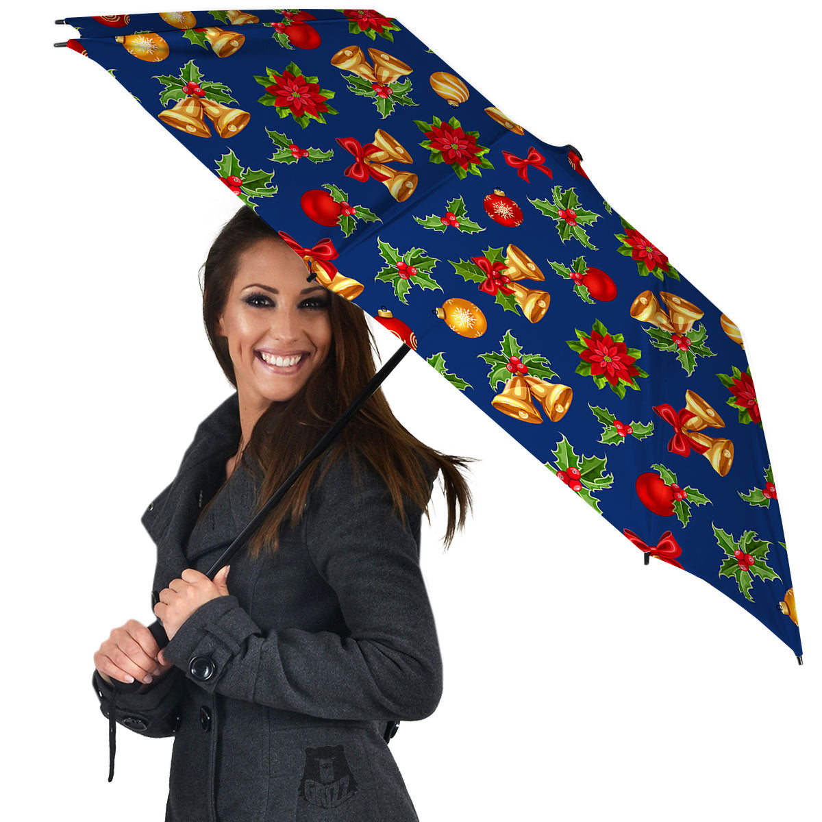 Poinsettia Merry Christmas Print Pattern Umbrella-grizzshop
