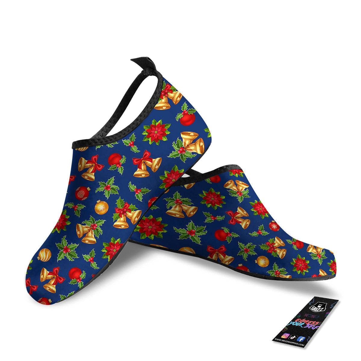 Poinsettia Merry Christmas Print Pattern Water Shoes-grizzshop
