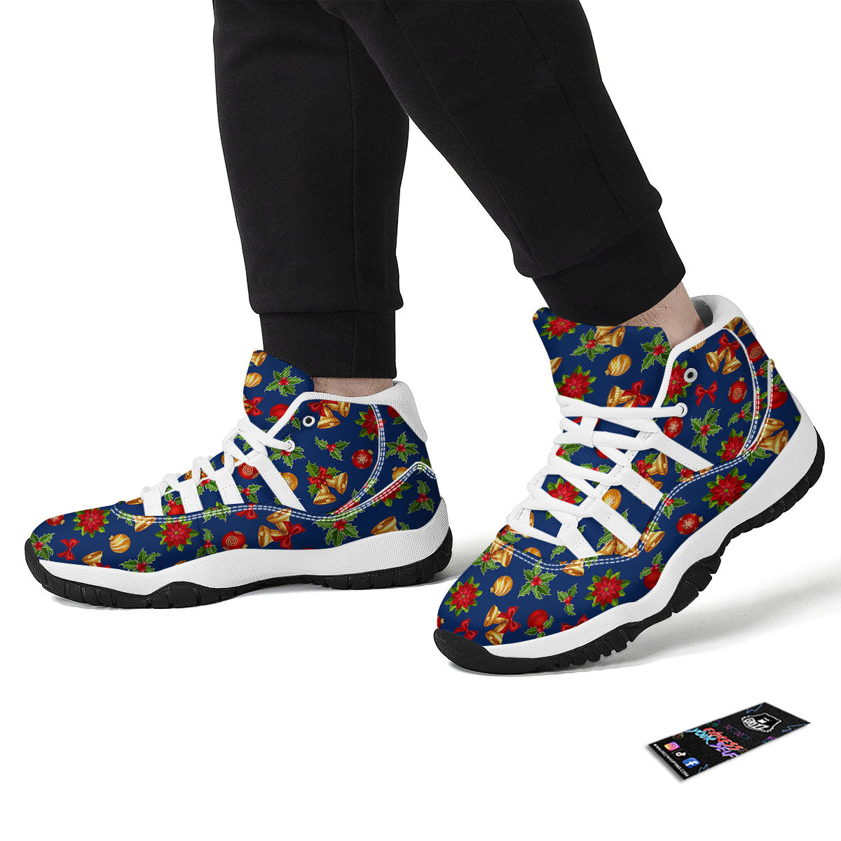 Poinsettia Merry Christmas Print Pattern White Bball Shoes-grizzshop