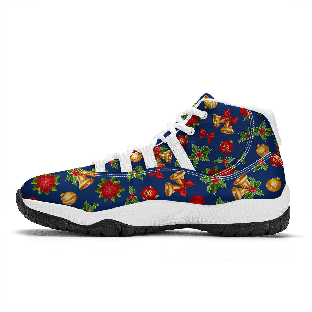 Poinsettia Merry Christmas Print Pattern White Bball Shoes-grizzshop