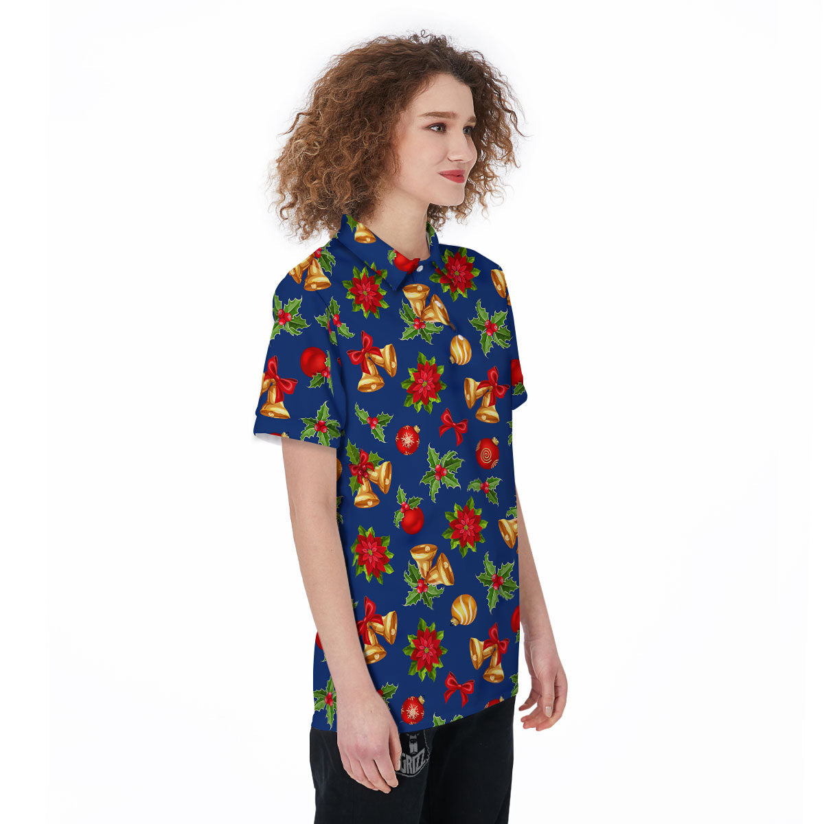 Poinsettia Merry Christmas Print Pattern Women's Golf Shirts-grizzshop