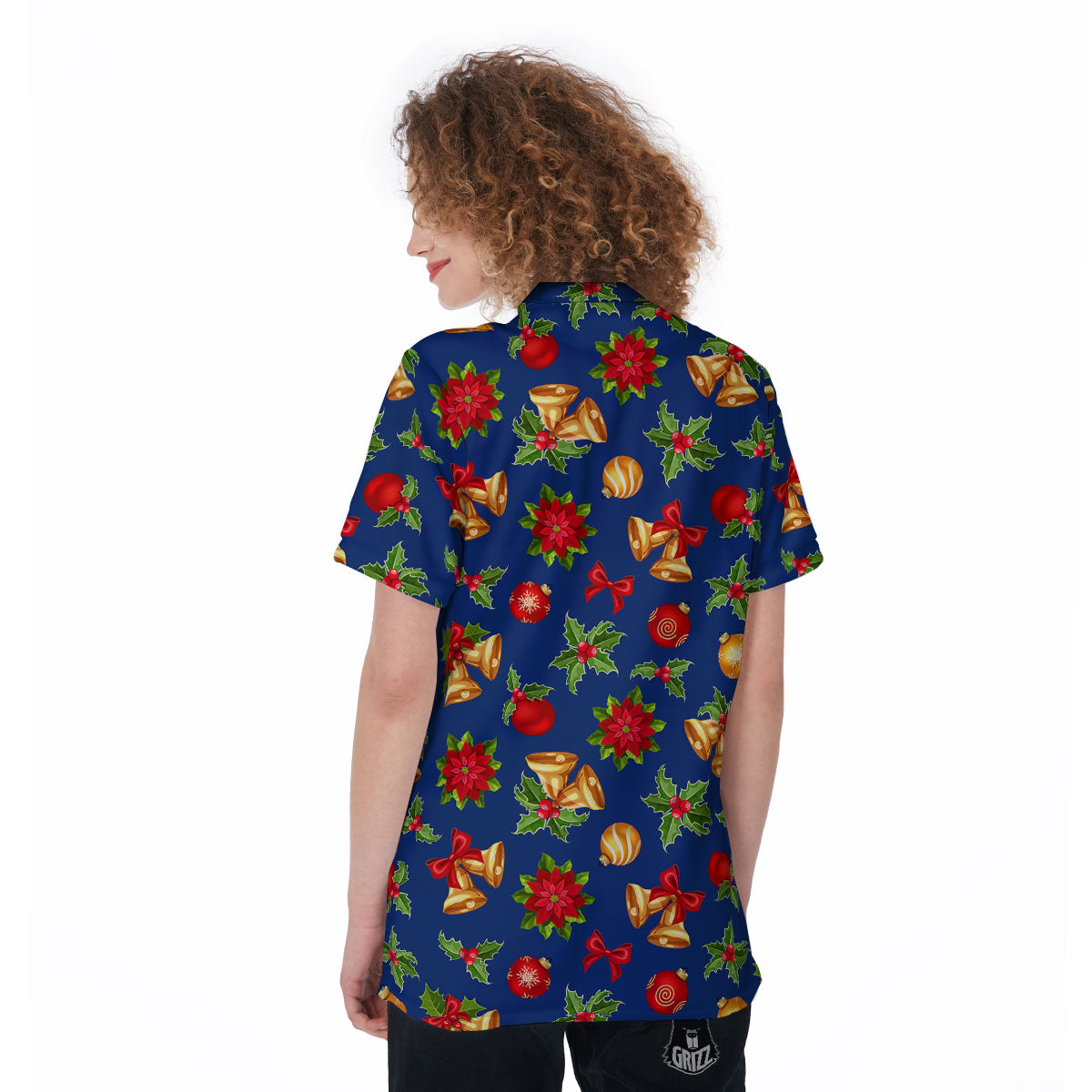 Poinsettia Merry Christmas Print Pattern Women's Golf Shirts-grizzshop
