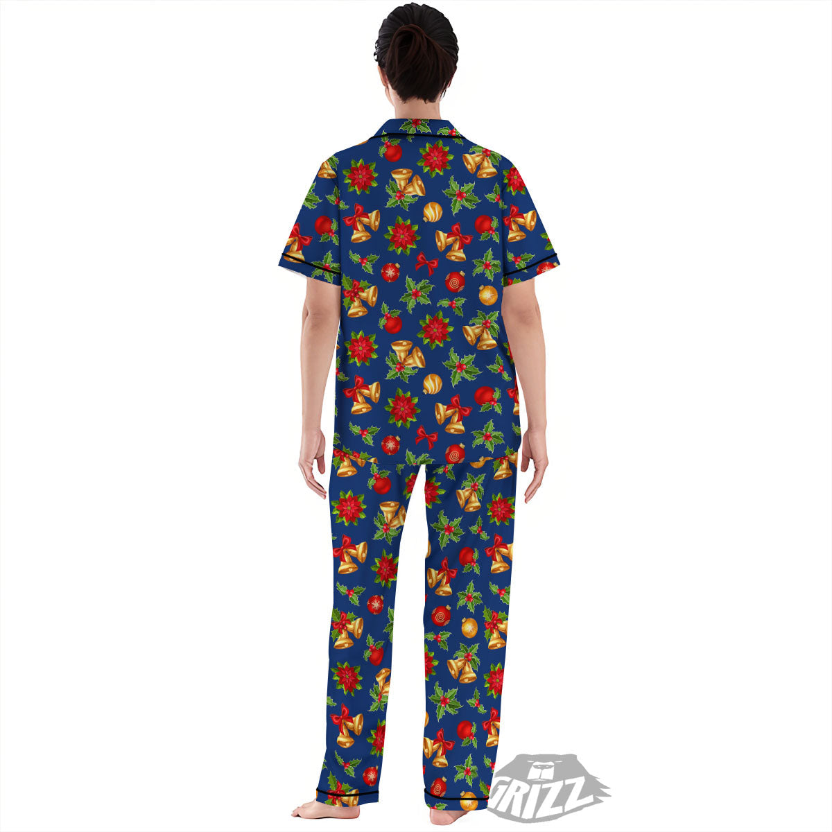 Poinsettia Merry Christmas Print Pattern Women's Pajamas Set-grizzshop