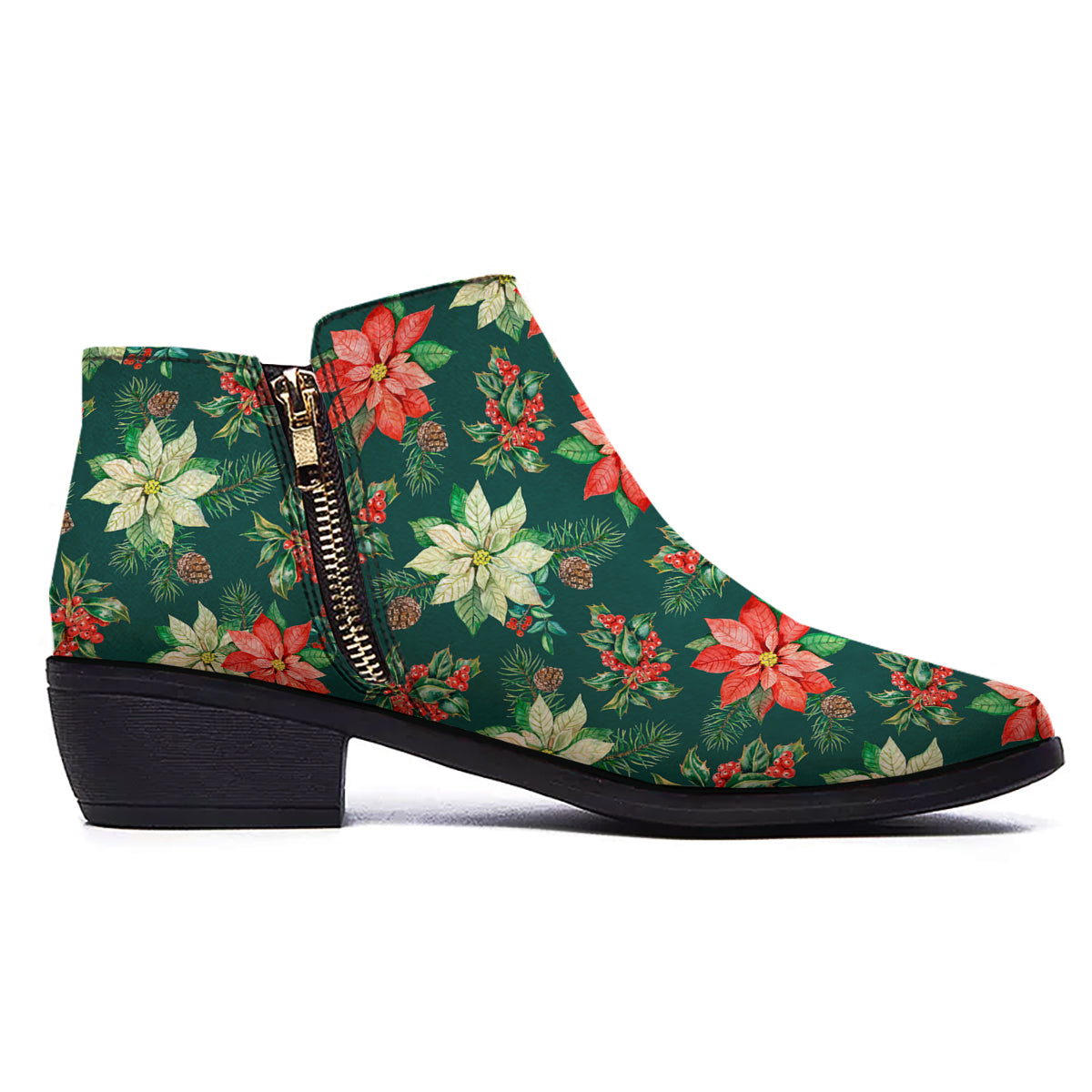 Poinsettia Watercolor Print Pattern Ankle Boots-grizzshop