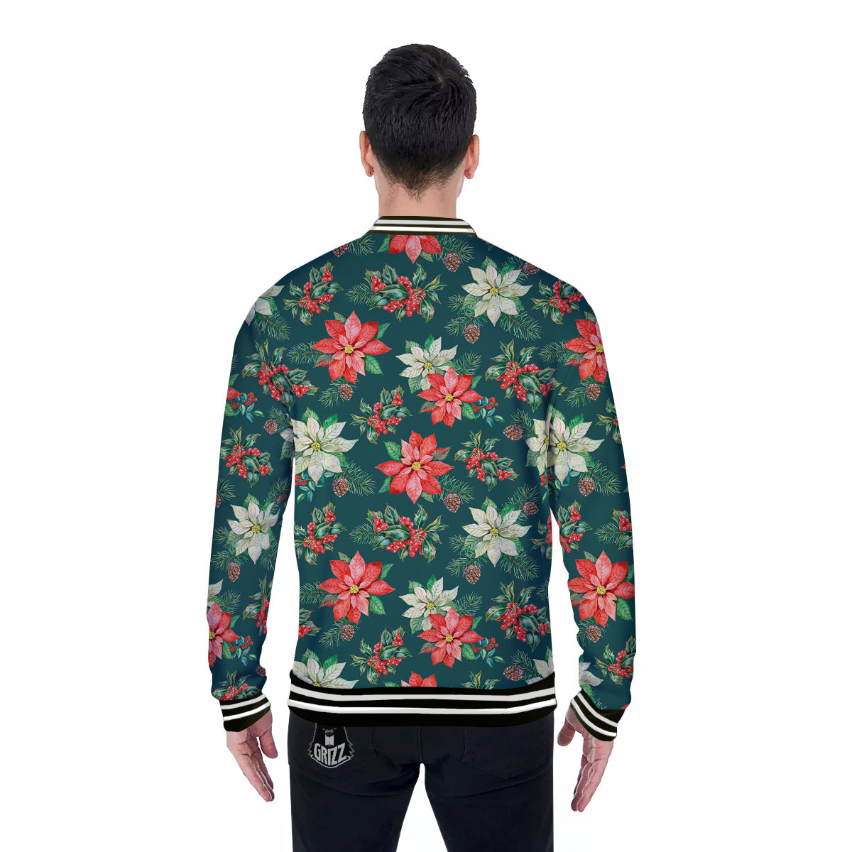 Poinsettia Watercolor Print Pattern Baseball Jacket-grizzshop