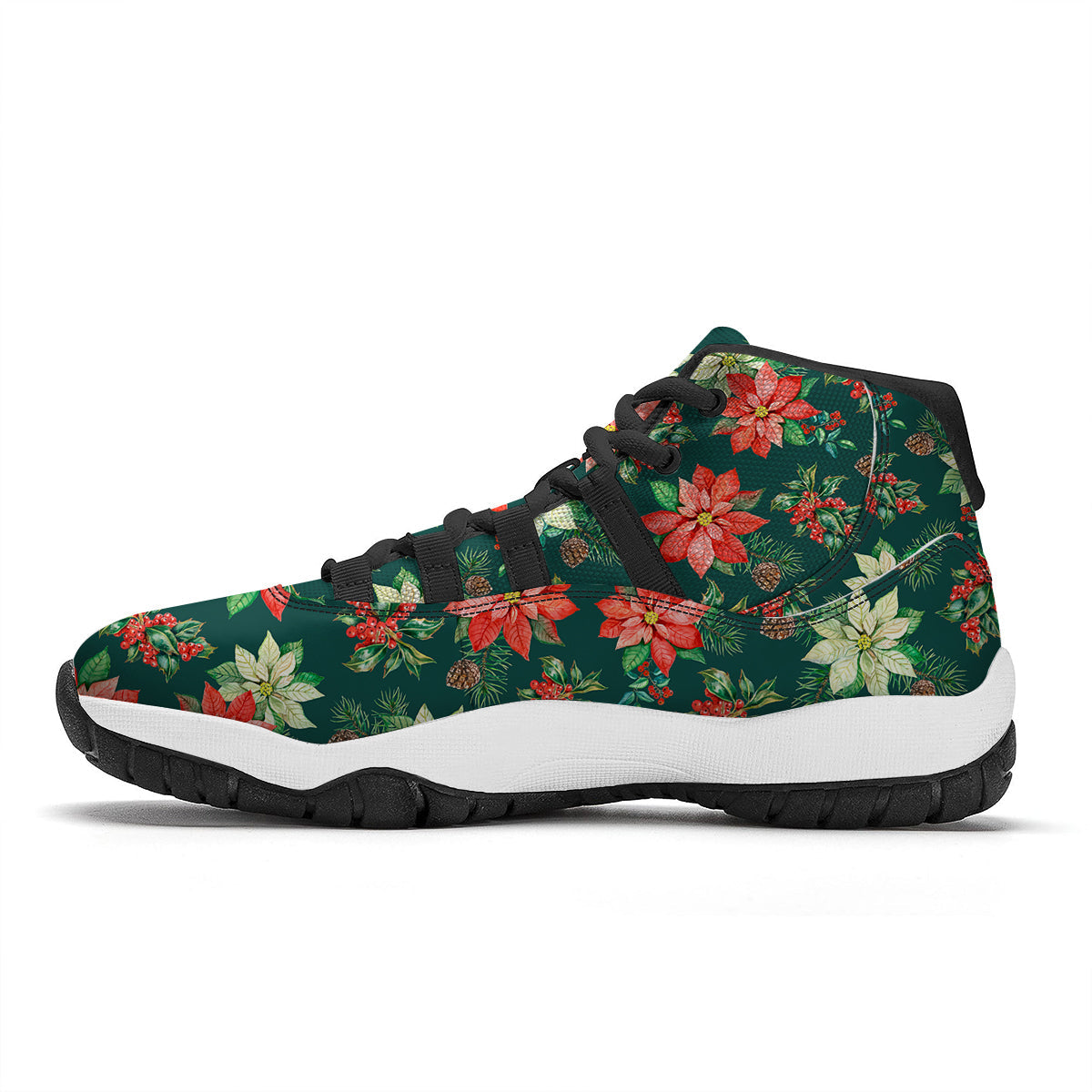 Poinsettia Watercolor Print Pattern Black Bball Shoes-grizzshop