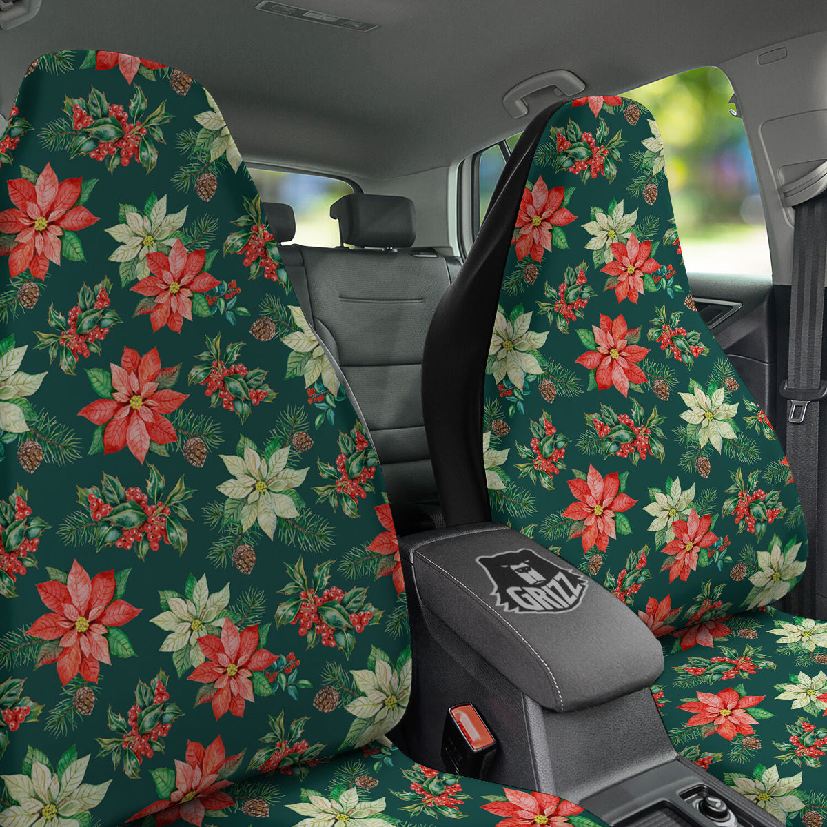 Poinsettia Watercolor Print Pattern Car Seat Covers-grizzshop