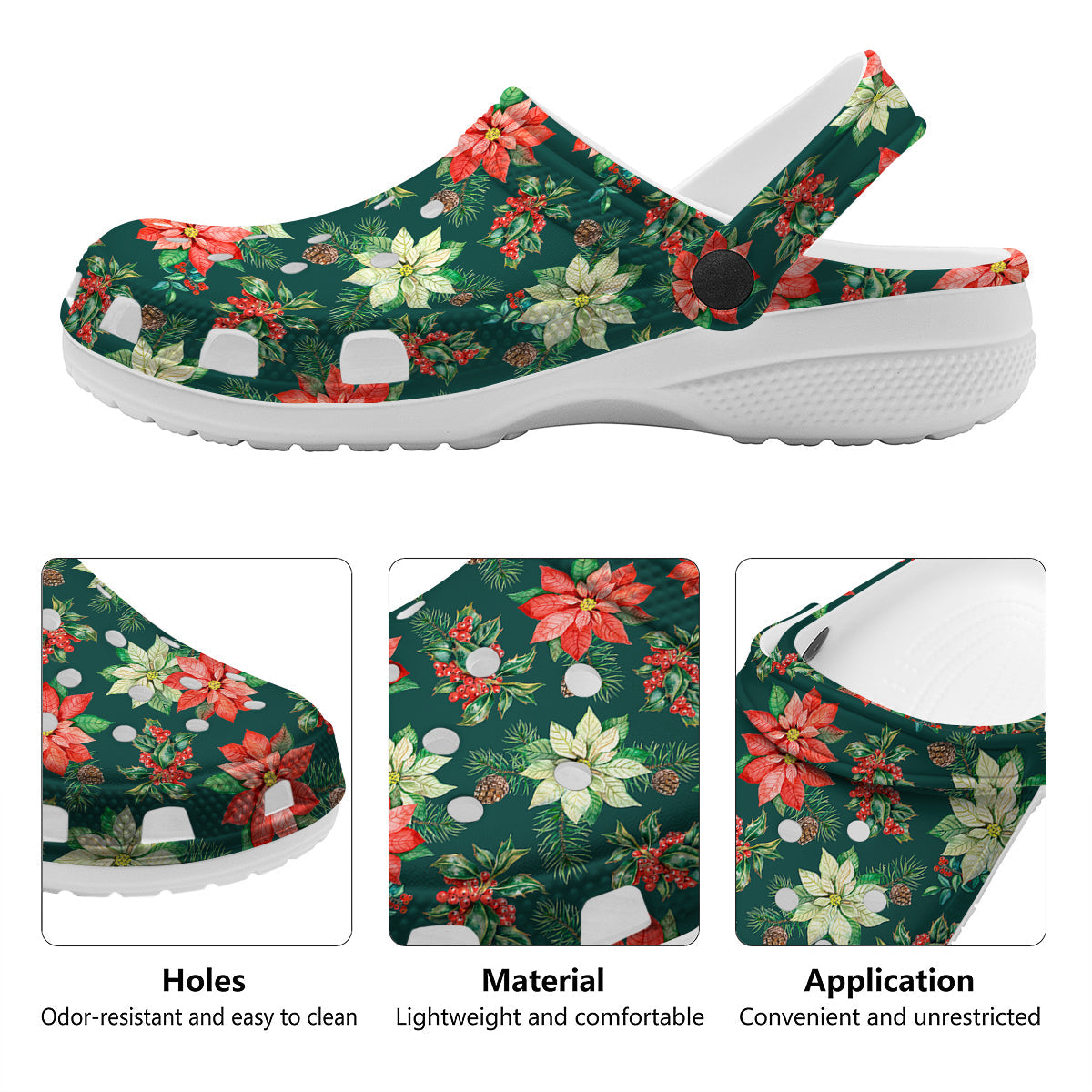 Poinsettia Watercolor Print Pattern Clog-grizzshop