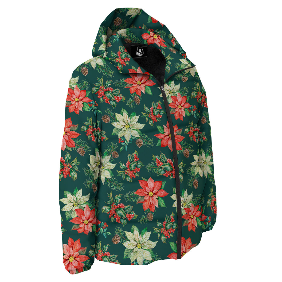 Poinsettia Watercolor Print Pattern Down Jacket-grizzshop