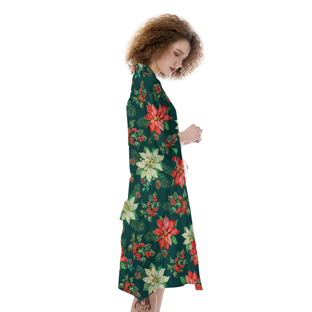 Poinsettia Watercolor Print Pattern Kimono-grizzshop