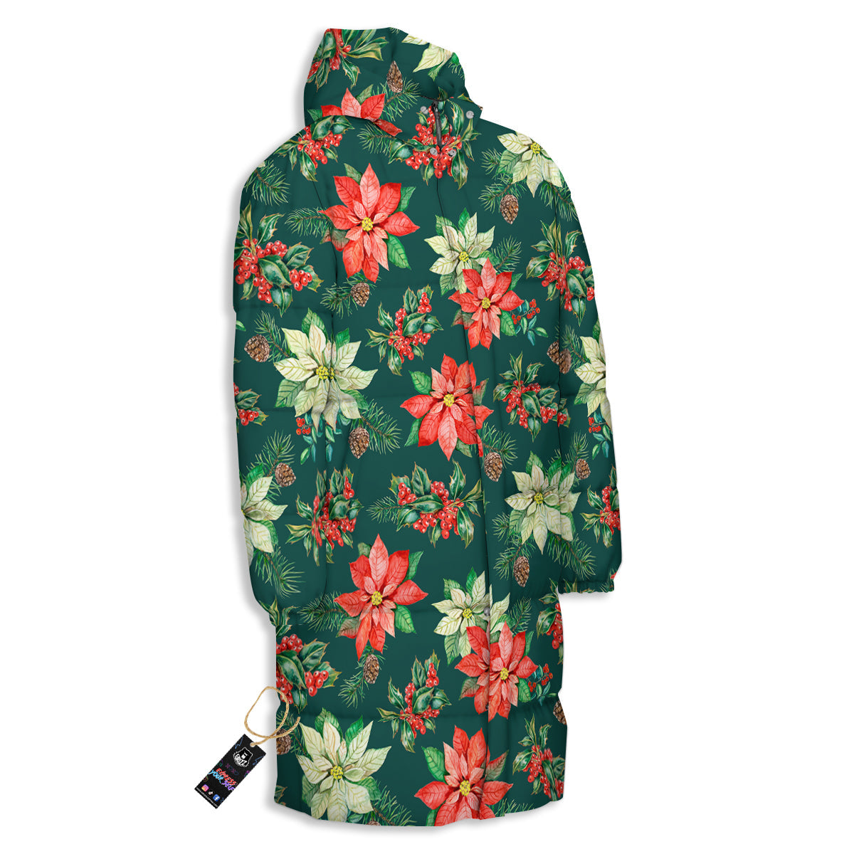 Poinsettia Watercolor Print Pattern Long Down Jacket-grizzshop