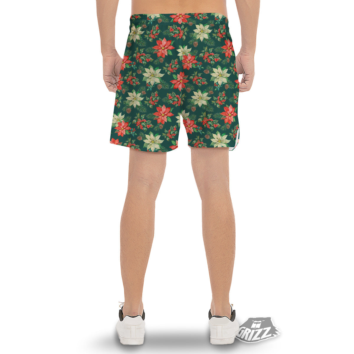 Poinsettia Watercolor Print Pattern Men's Gym Shorts-grizzshop