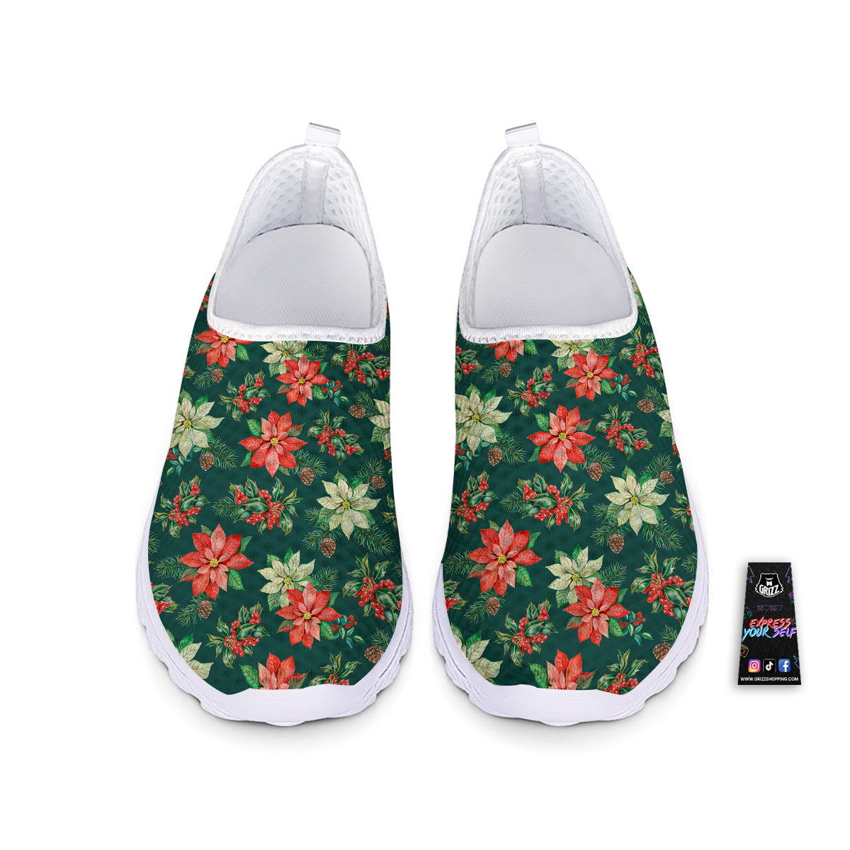 Poinsettia Watercolor Print Pattern Nurse Shoes-grizzshop