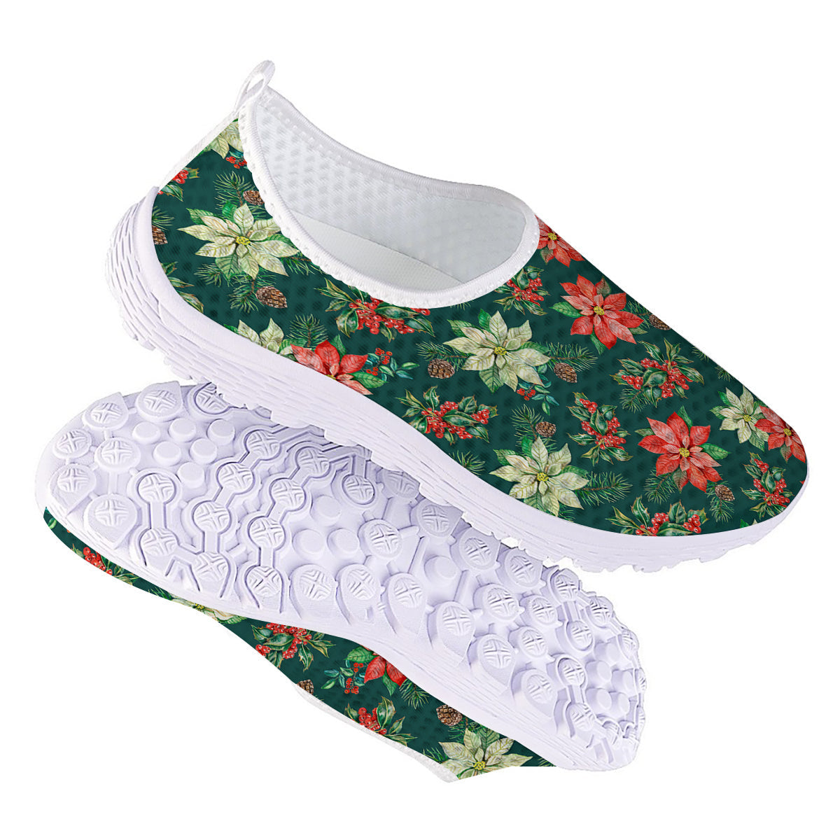 Poinsettia Watercolor Print Pattern Nurse Shoes-grizzshop