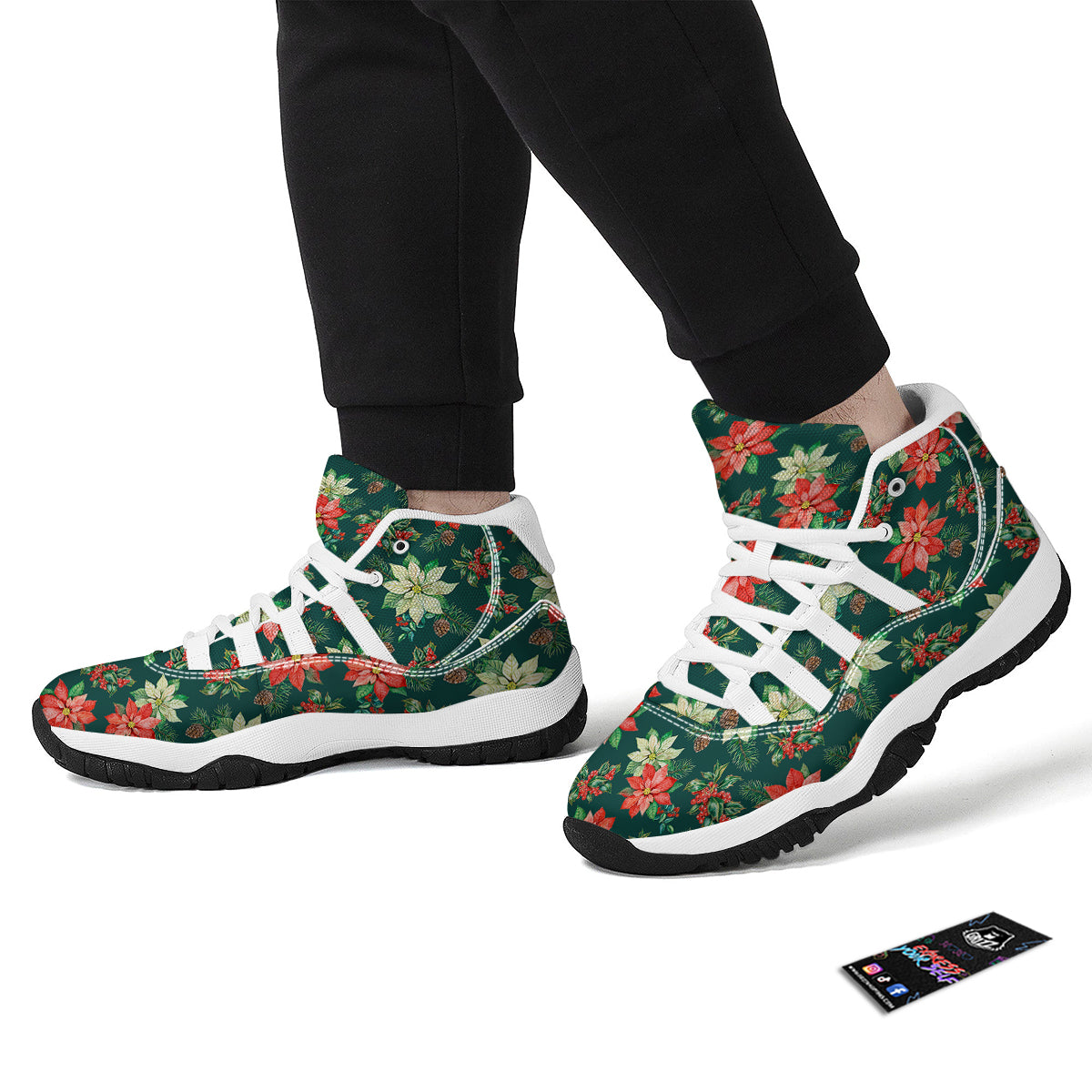 Poinsettia Watercolor Print Pattern White Bball Shoes-grizzshop