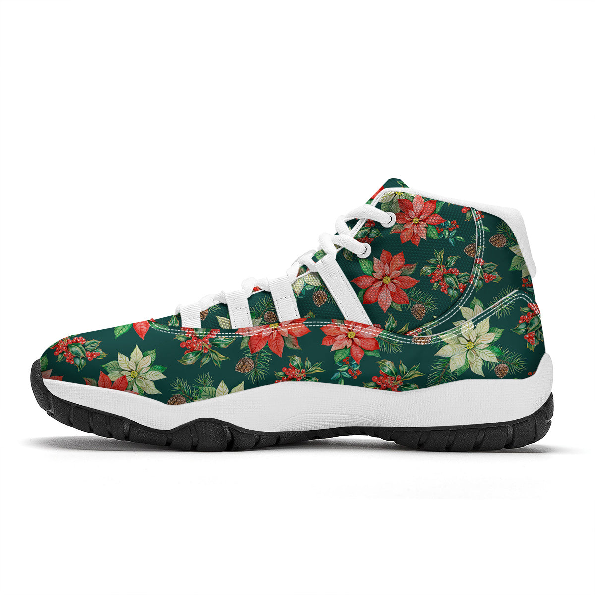 Poinsettia Watercolor Print Pattern White Bball Shoes-grizzshop