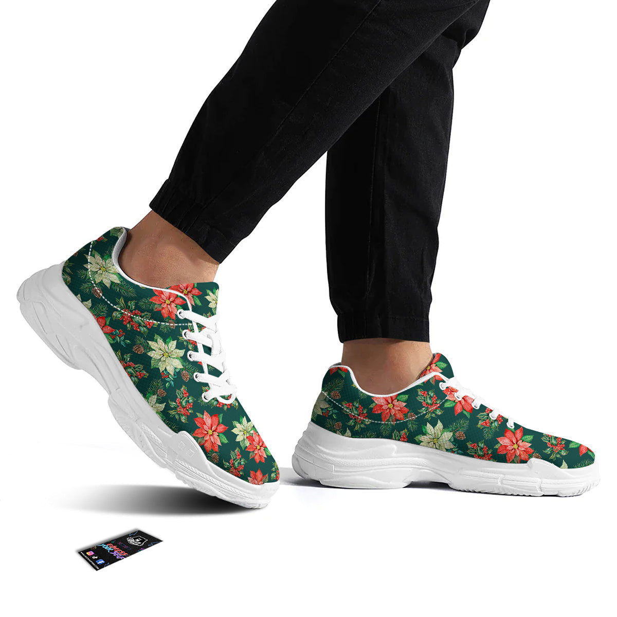 Poinsettia Watercolor Print Pattern White Chunky Shoes-grizzshop