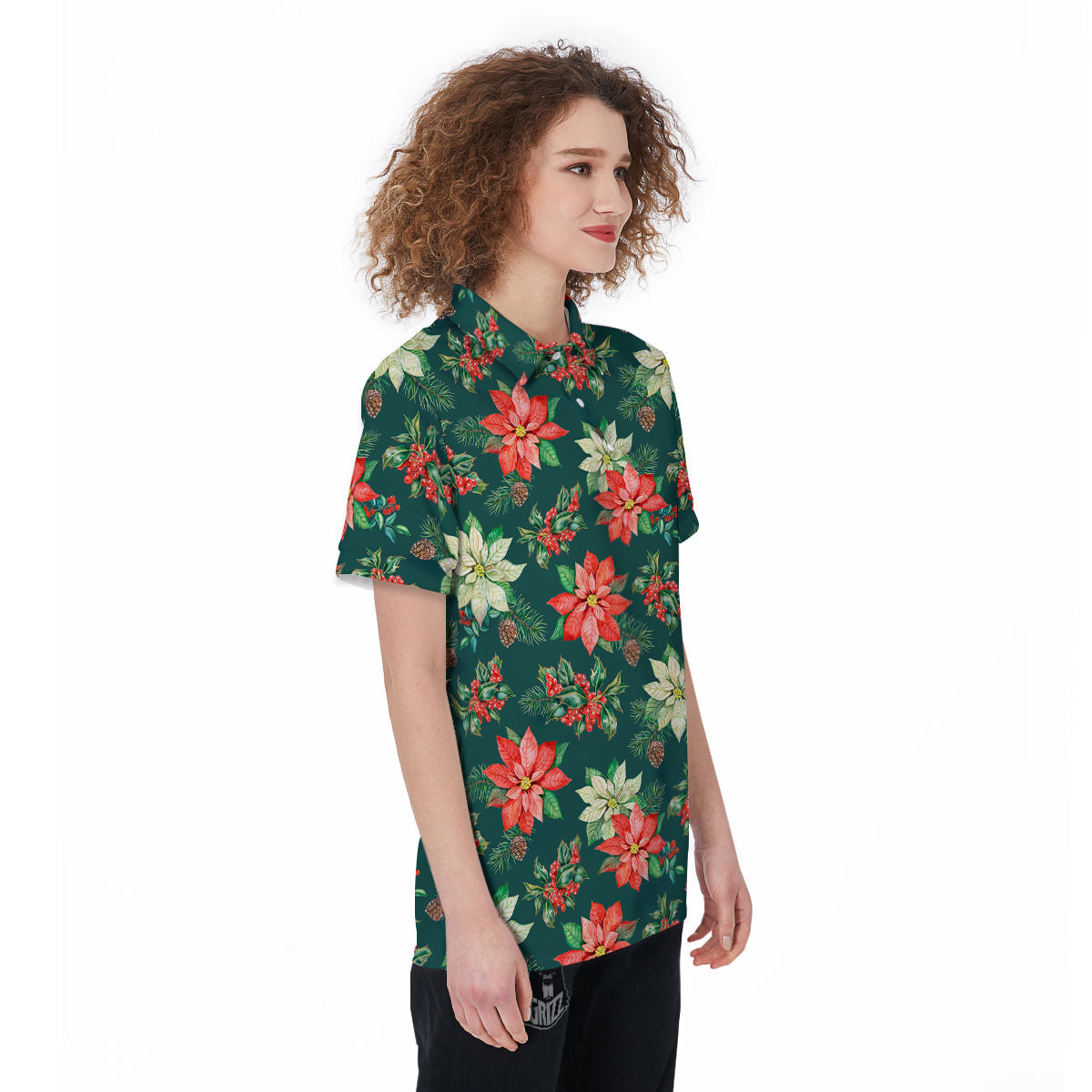 Poinsettia Watercolor Print Pattern Women's Golf Shirts-grizzshop