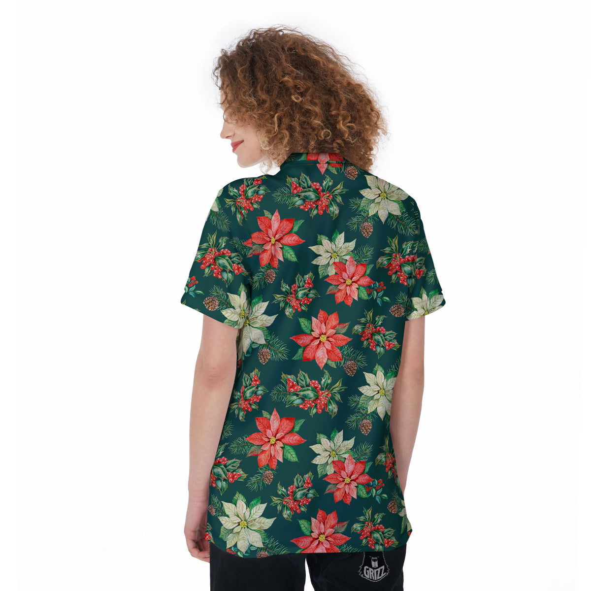 Poinsettia Watercolor Print Pattern Women's Golf Shirts-grizzshop