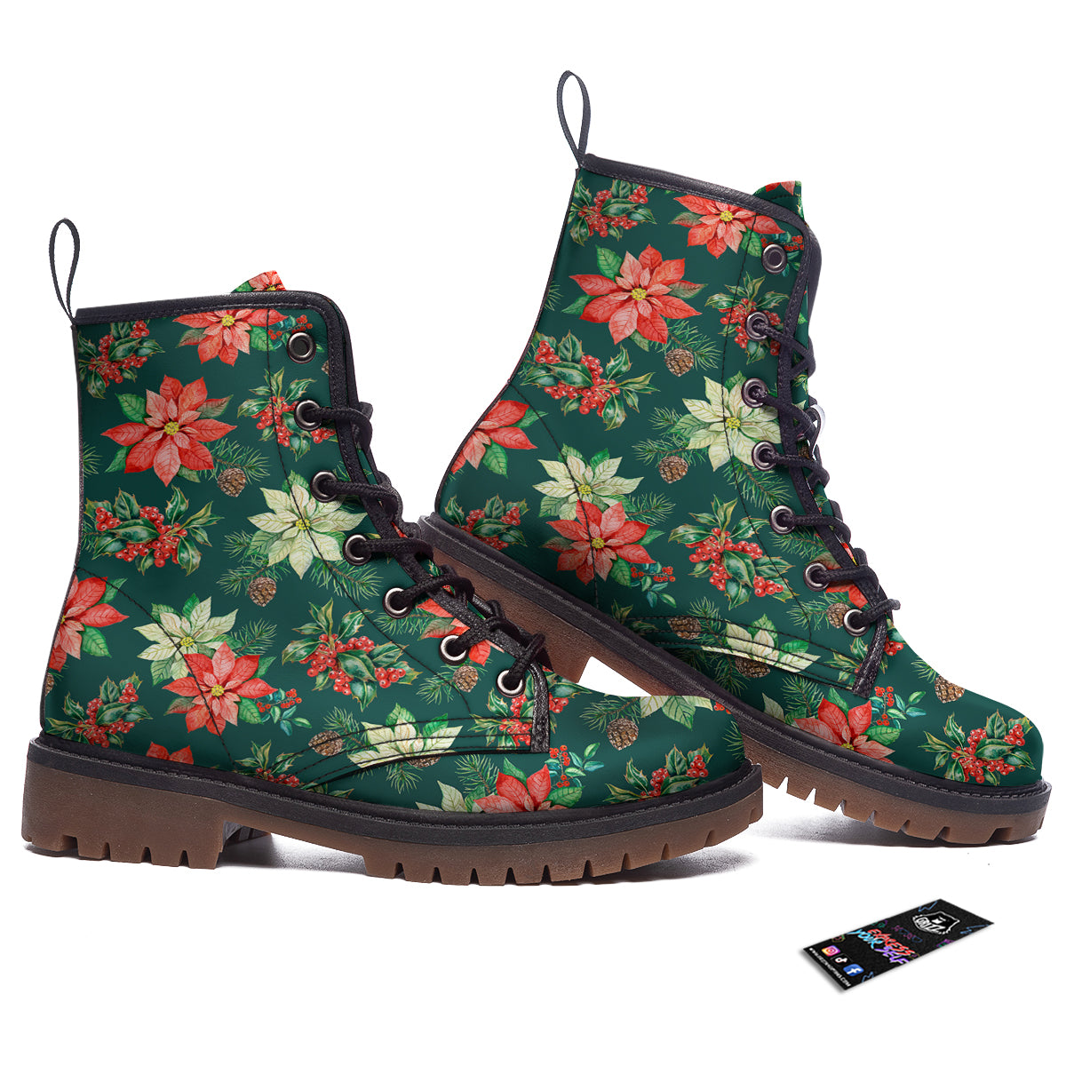Poinsettia Watercolor Print Pattern Work Boots-grizzshop