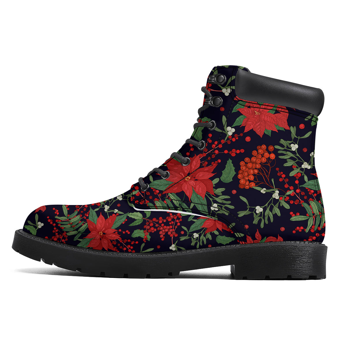 Poinsettia Xmas Print Pattern Boots-grizzshop