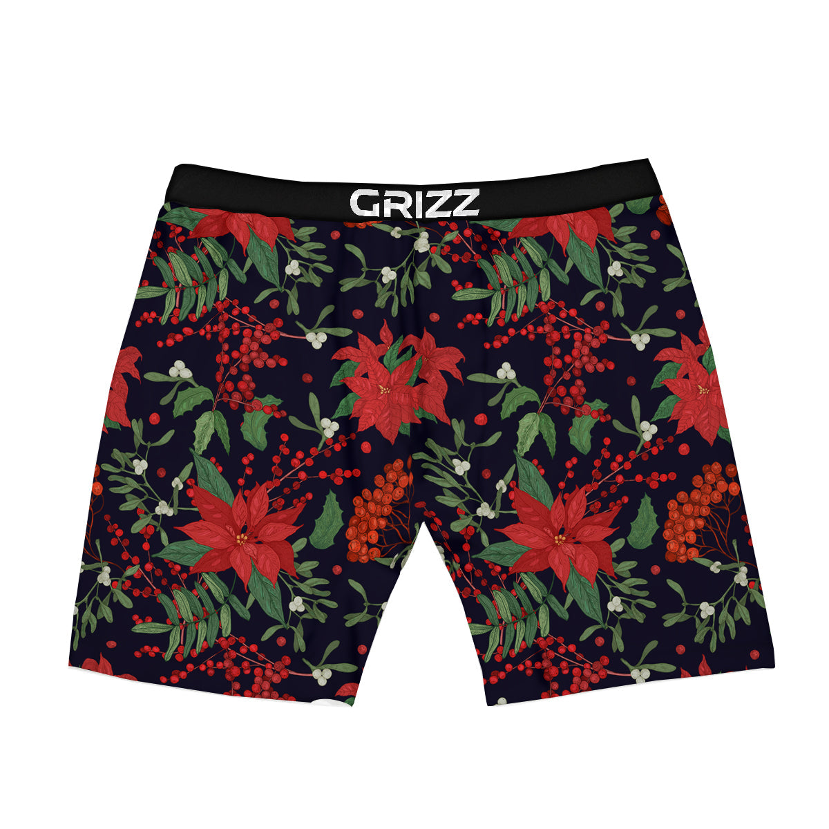 Poinsettia Xmas Print Pattern Boxer Briefs-grizzshop