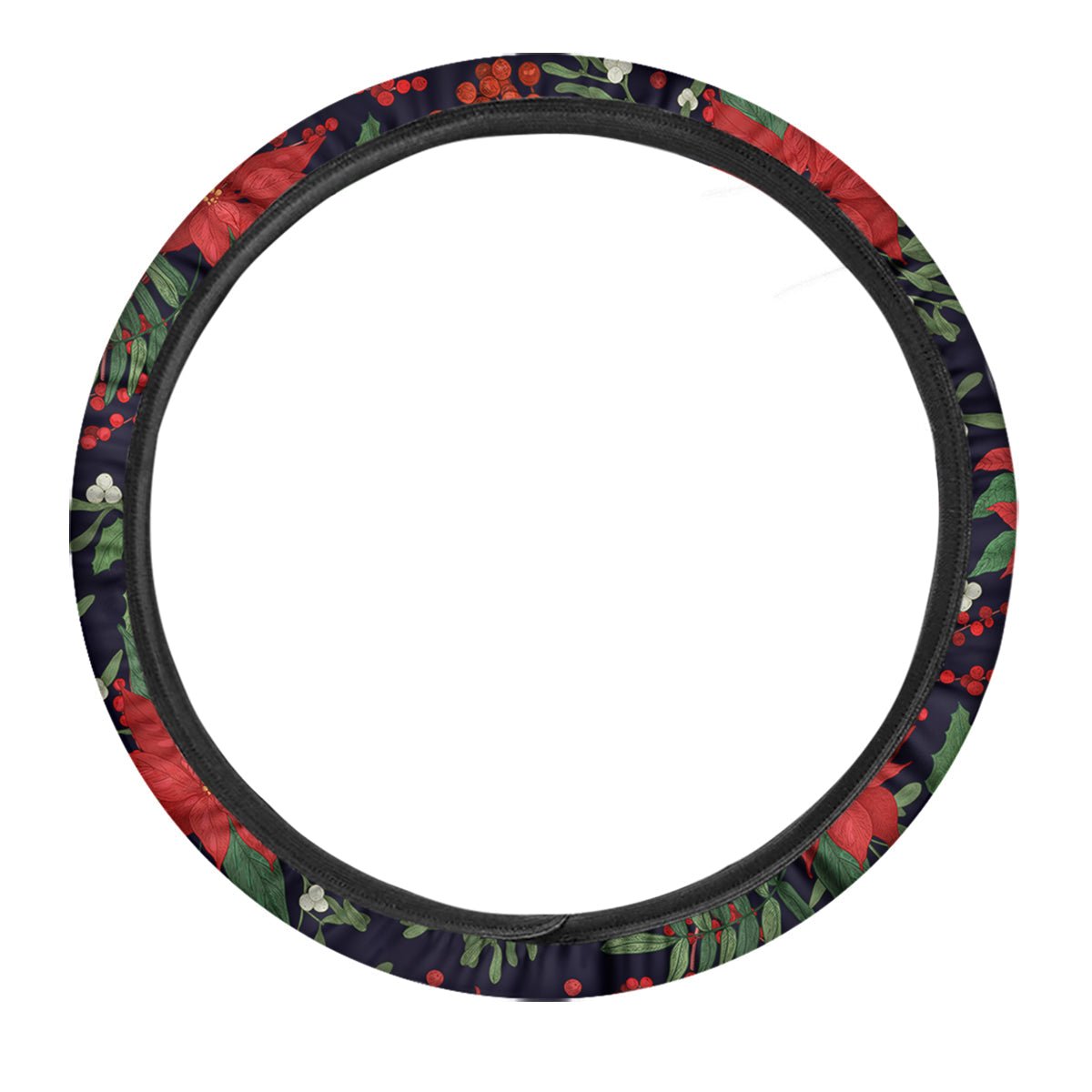 Poinsettia Xmas Print Pattern Car Steering Wheel Cover-grizzshop