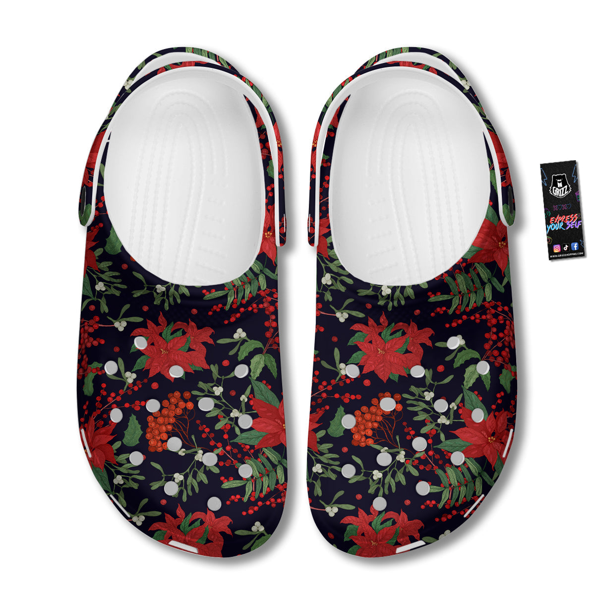 Poinsettia Xmas Print Pattern Clog-grizzshop
