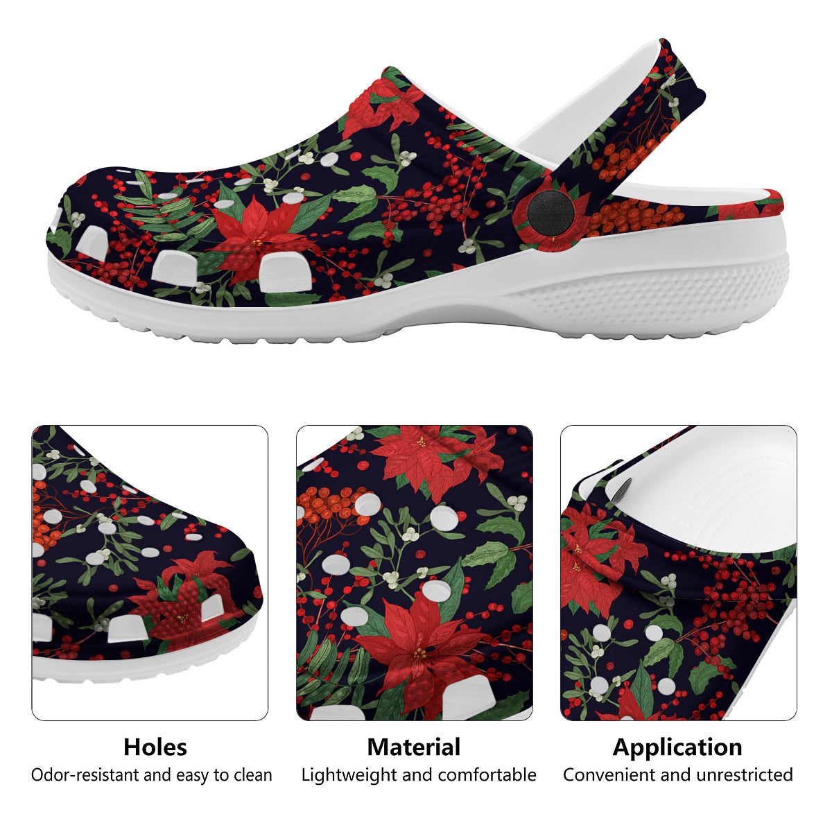 Poinsettia Xmas Print Pattern Clog-grizzshop