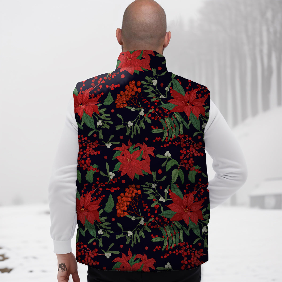 Poinsettia Xmas Print Pattern Down Vest