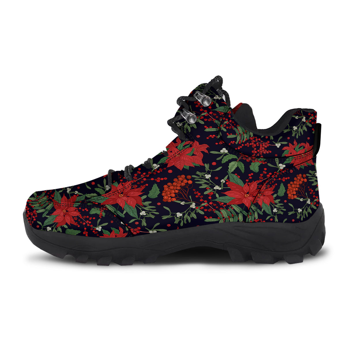 Poinsettia Xmas Print Pattern Hiking Shoes-grizzshop