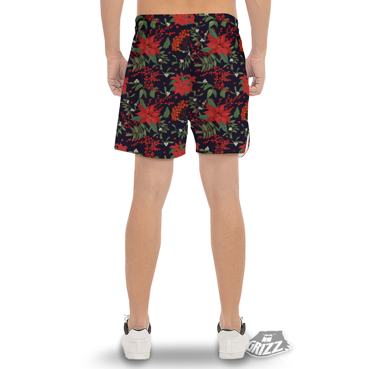 Poinsettia Xmas Print Pattern Men's Gym Shorts-grizzshop