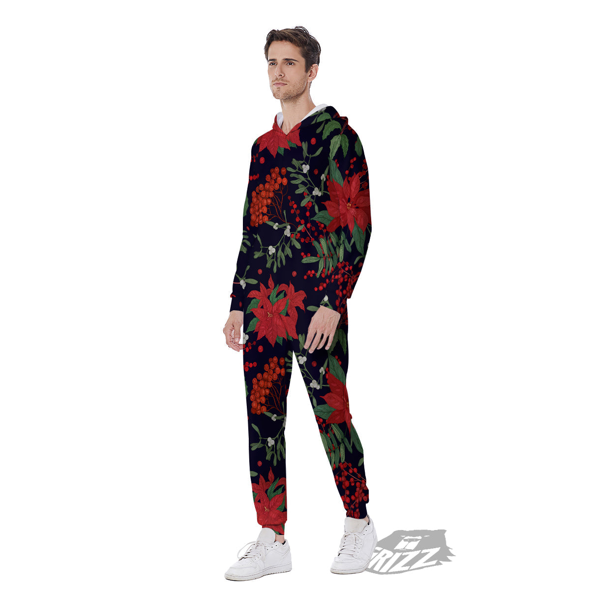 Poinsettia Xmas Print Pattern Men's Jumpsuit-grizzshop