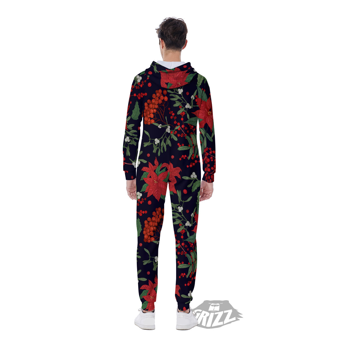 Poinsettia Xmas Print Pattern Men's Jumpsuit-grizzshop