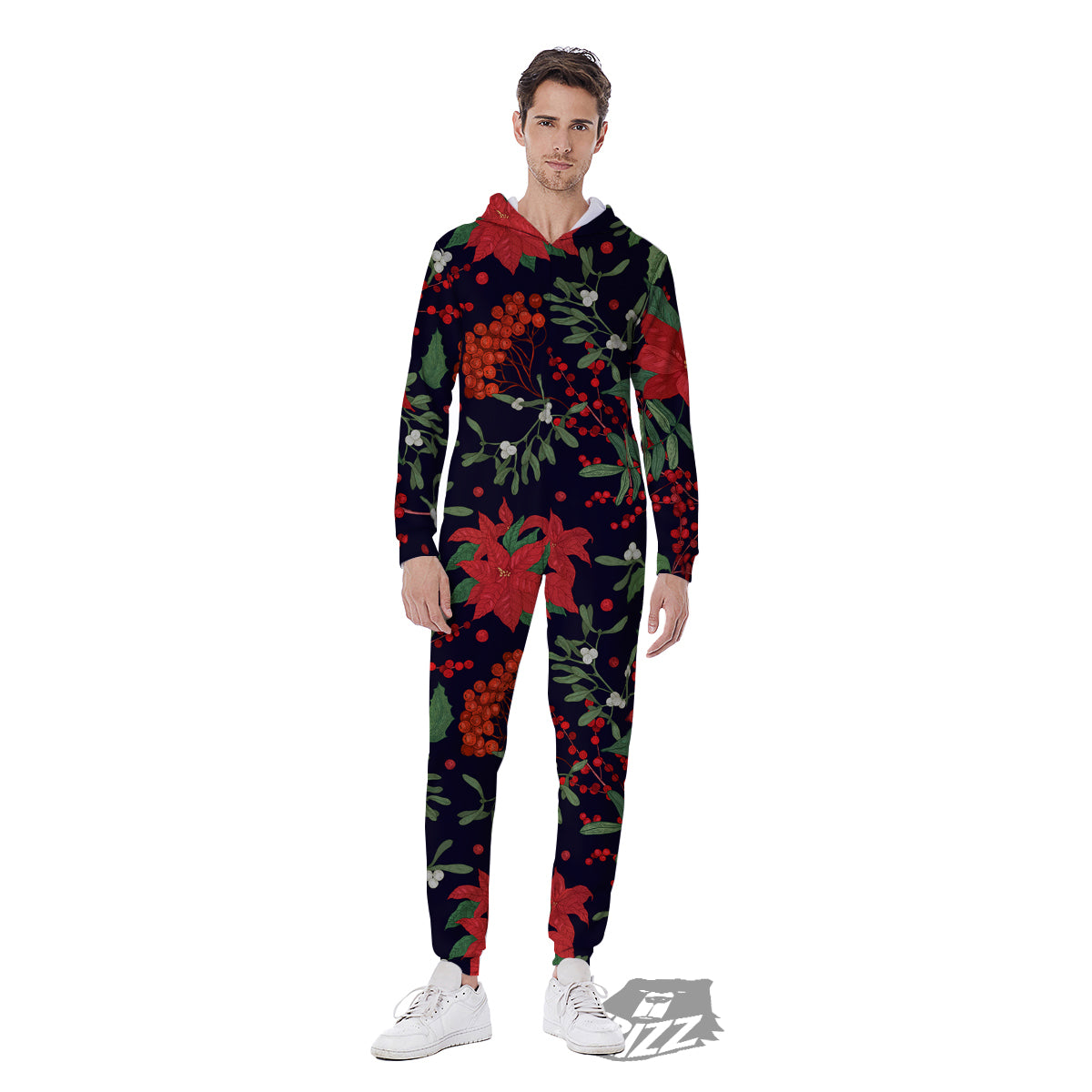 Poinsettia Xmas Print Pattern Men's Jumpsuit-grizzshop
