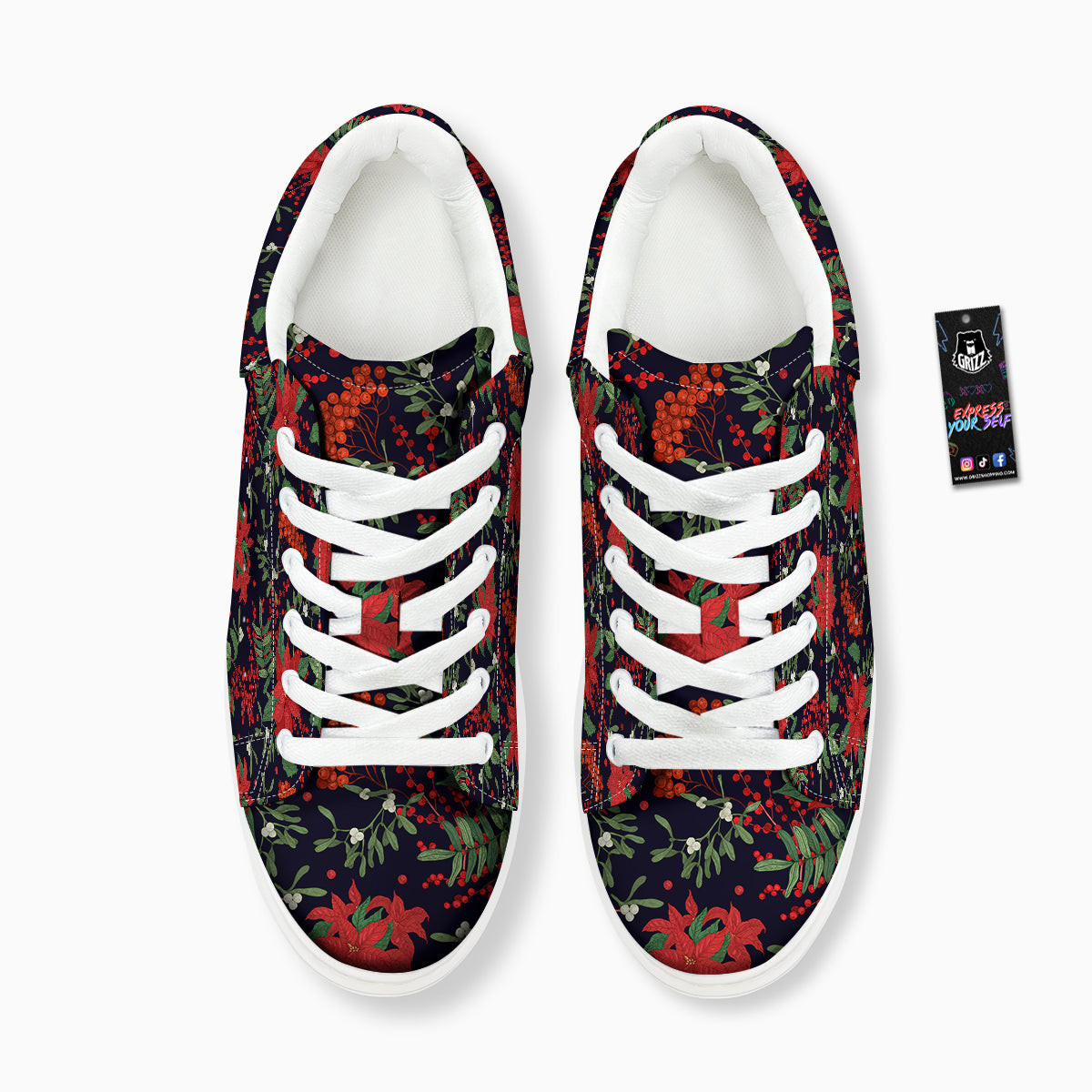 Poinsettia Xmas Print Pattern Platform Shoes-grizzshop