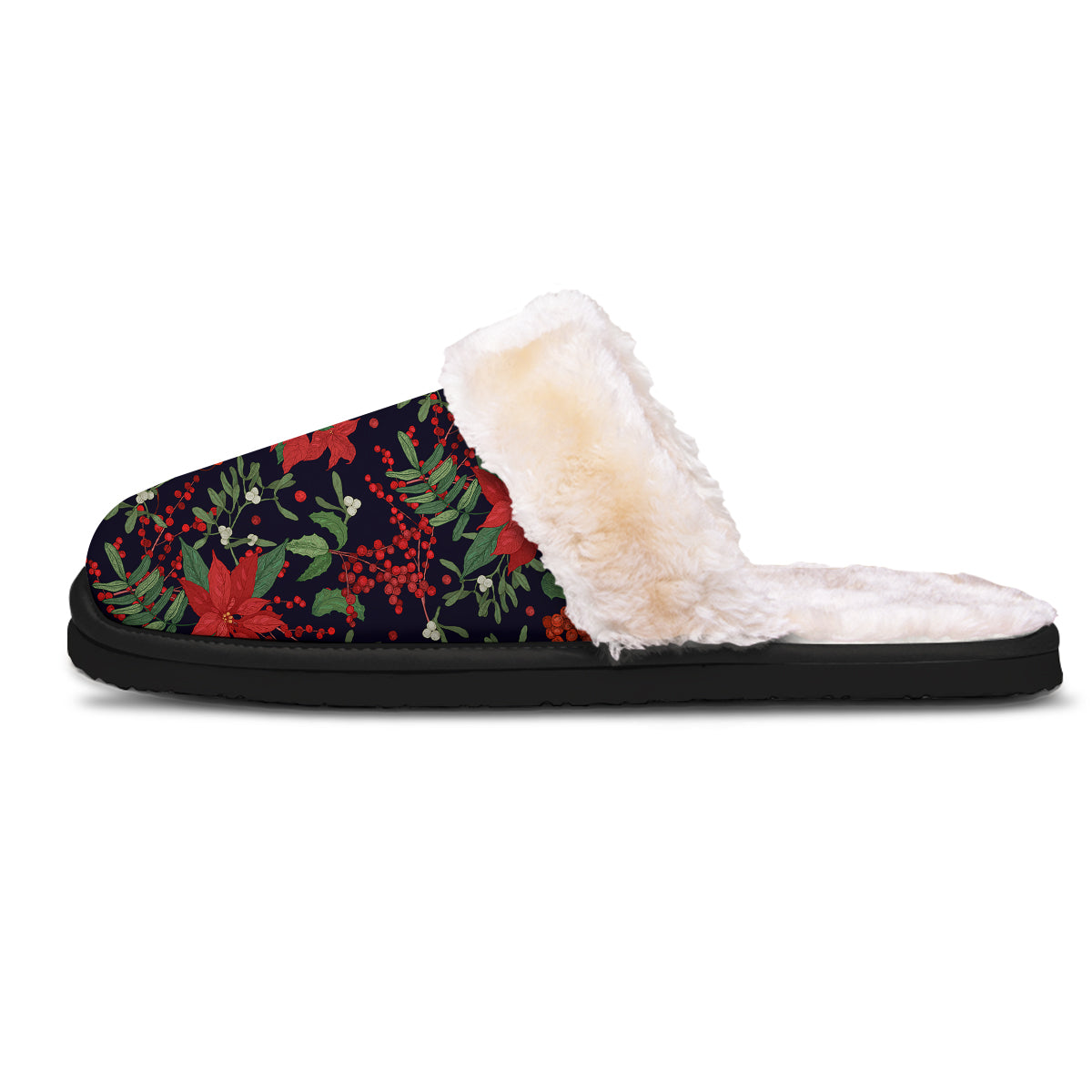 Poinsettia Xmas Print Pattern Slippers-grizzshop