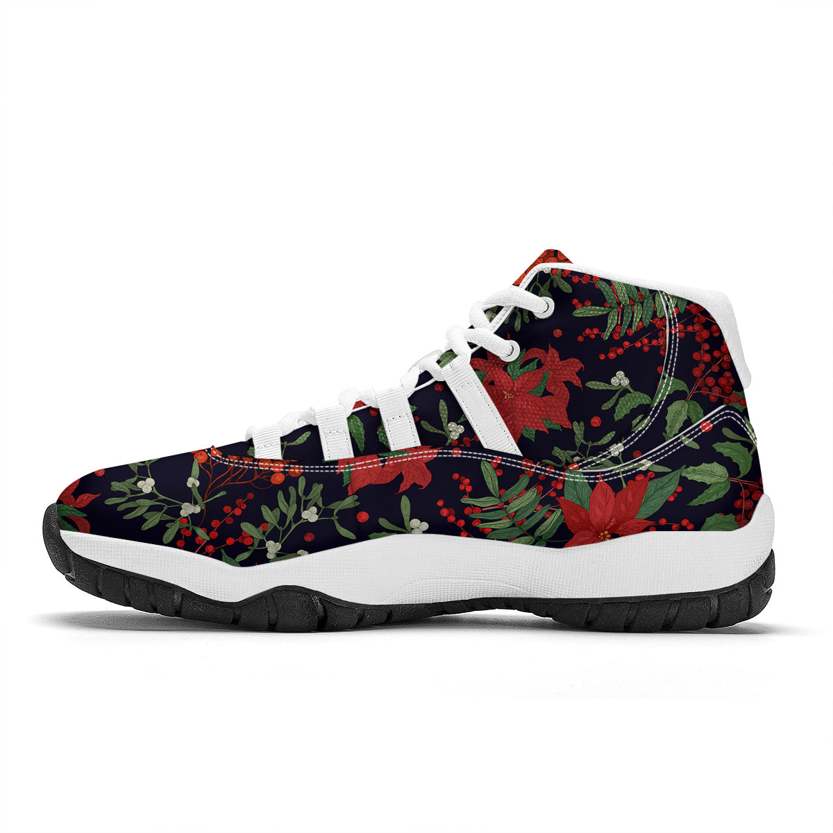 Poinsettia Xmas Print Pattern White Bball Shoes-grizzshop