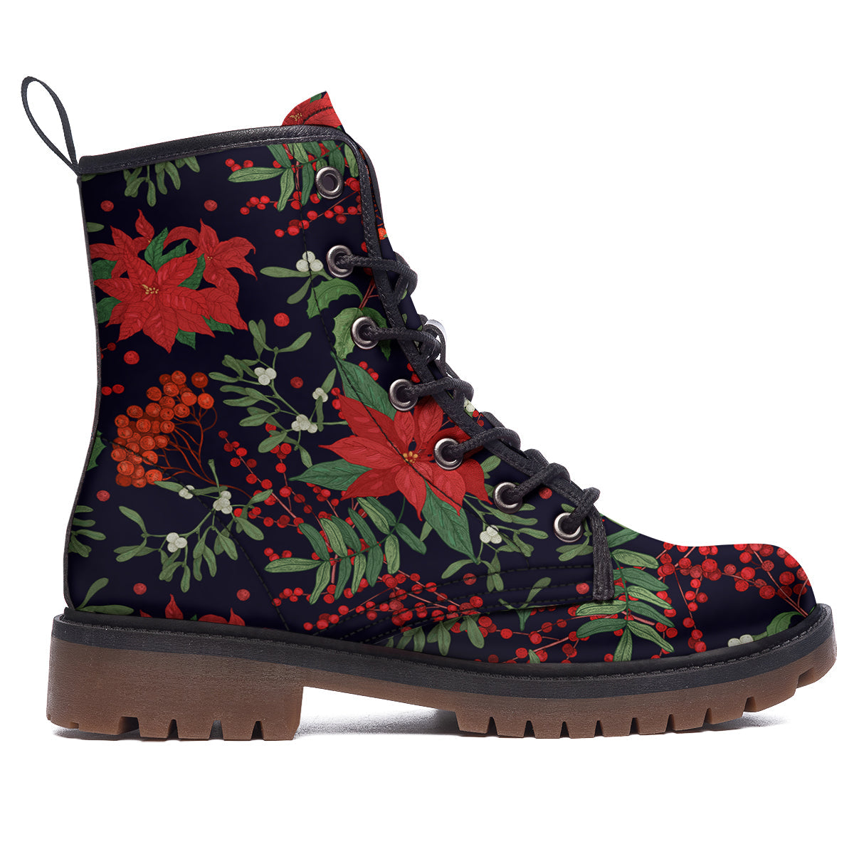 Poinsettia Xmas Print Pattern Work Boots-grizzshop