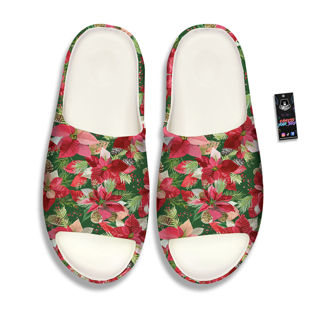 Poinsettia Christmas Vintage Print Pattern Sandals-grizzshop