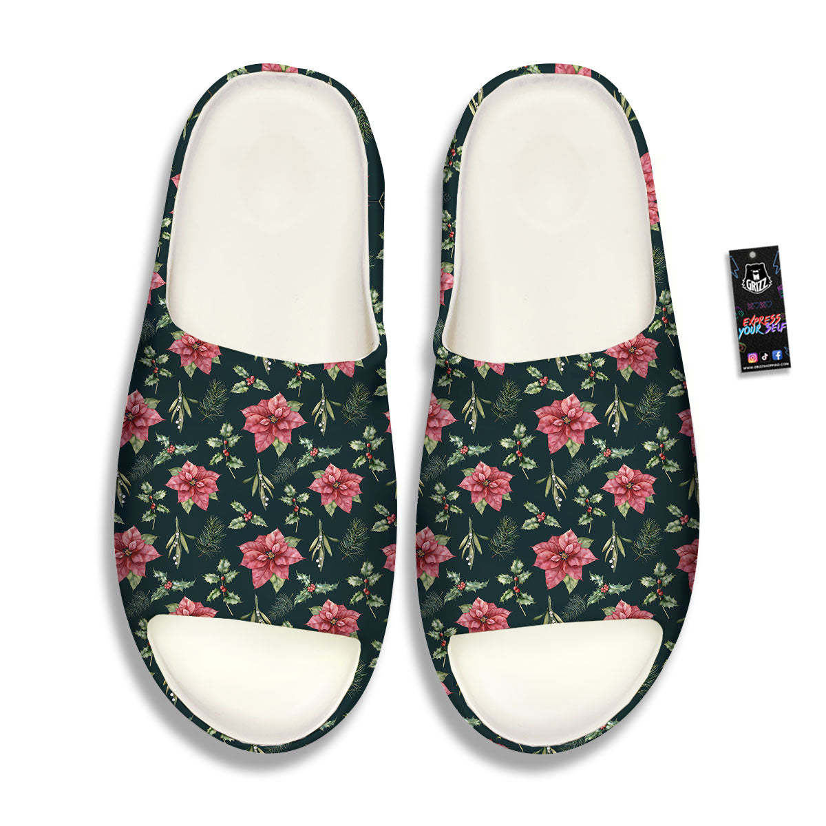 Poinsettia Christmas Watercolor Print Pattern Sandals-grizzshop
