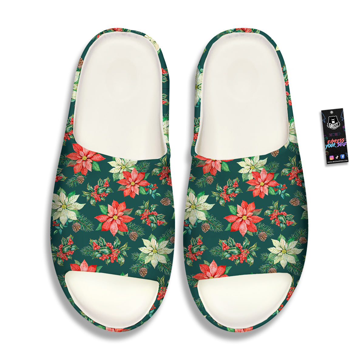 Poinsettia Watercolor Print Pattern Sandals-grizzshop