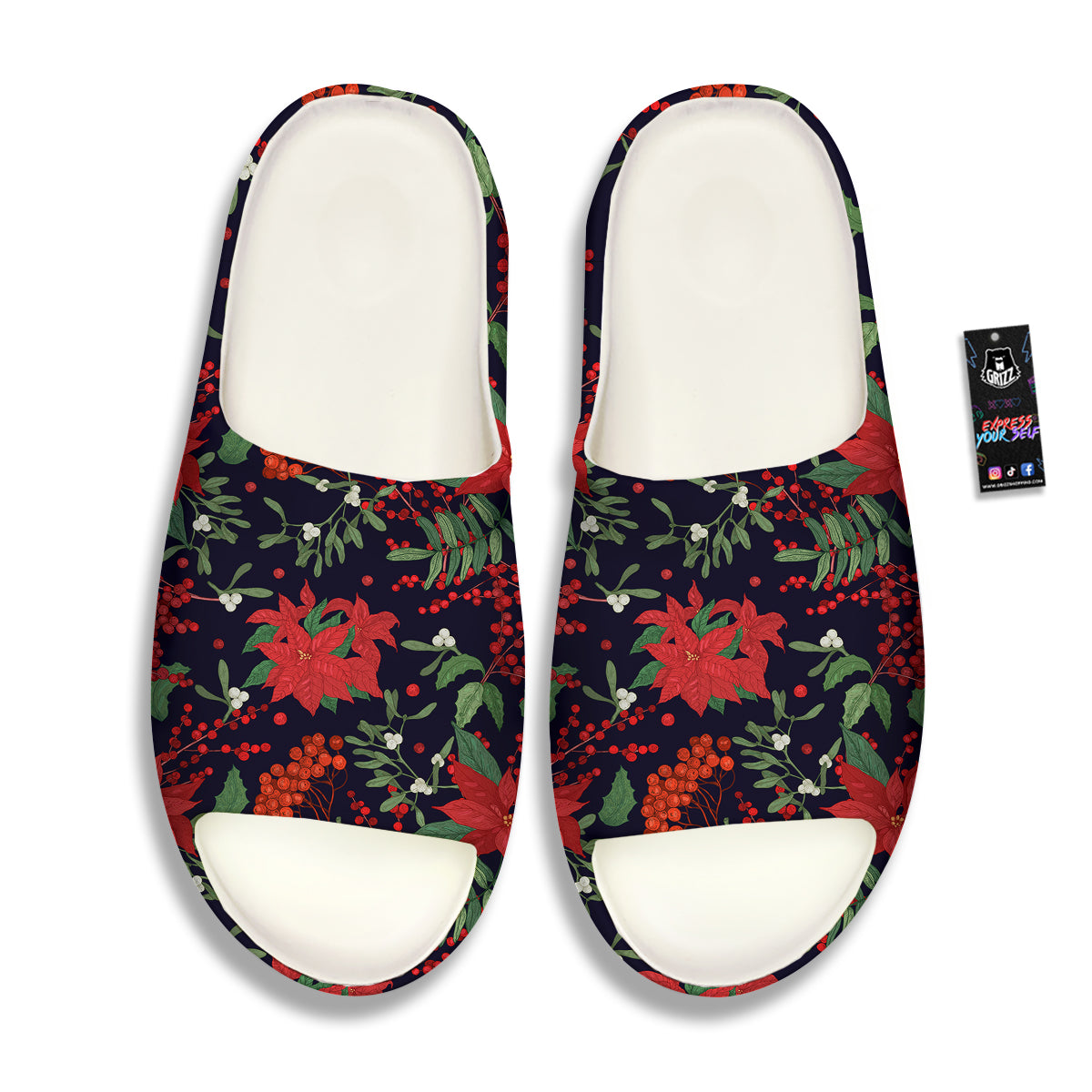 Poinsettia Xmas Print Pattern Sandals-grizzshop