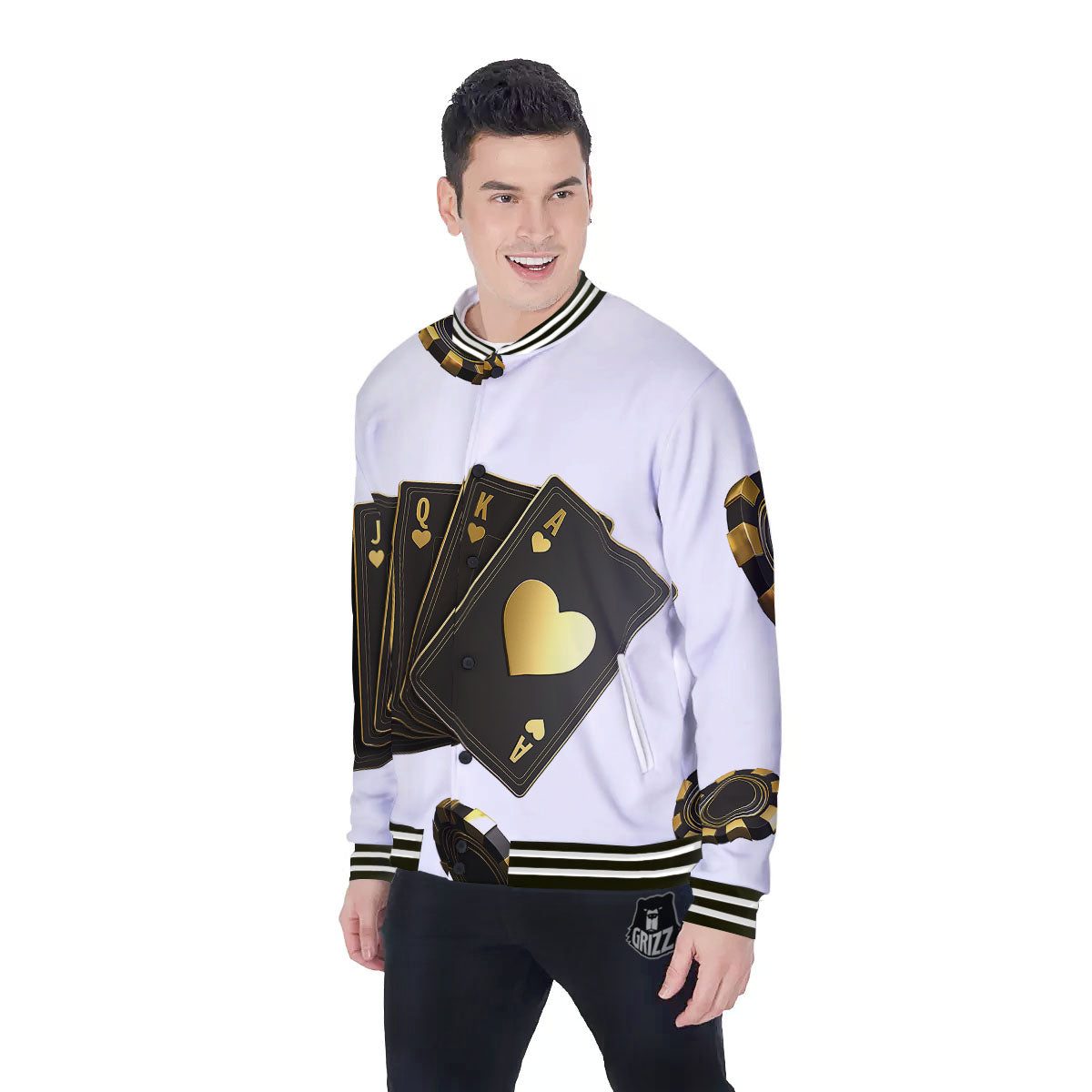 Poker Cards Print Baseball Jacket-grizzshop