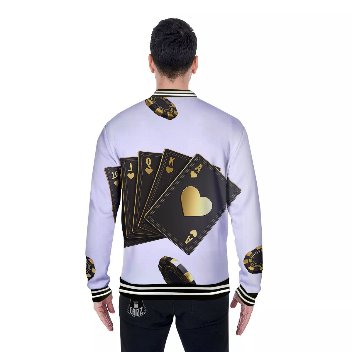 Poker Cards Print Baseball Jacket-grizzshop