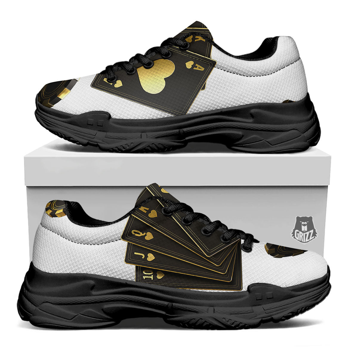 Poker Cards Print Black Chunky Shoes-grizzshop