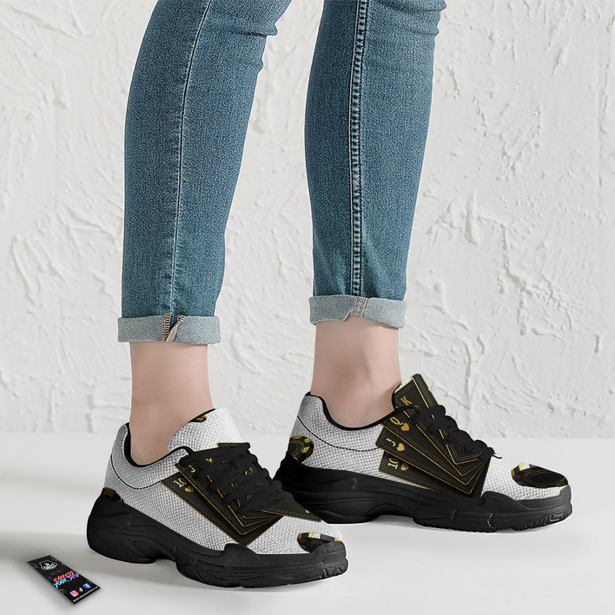 Poker Cards Print Black Chunky Shoes-grizzshop